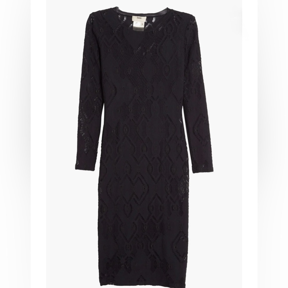 Fuzzi Black Lace Midi Dress Sheer Sleeve Mesh Bodycon Italy Small